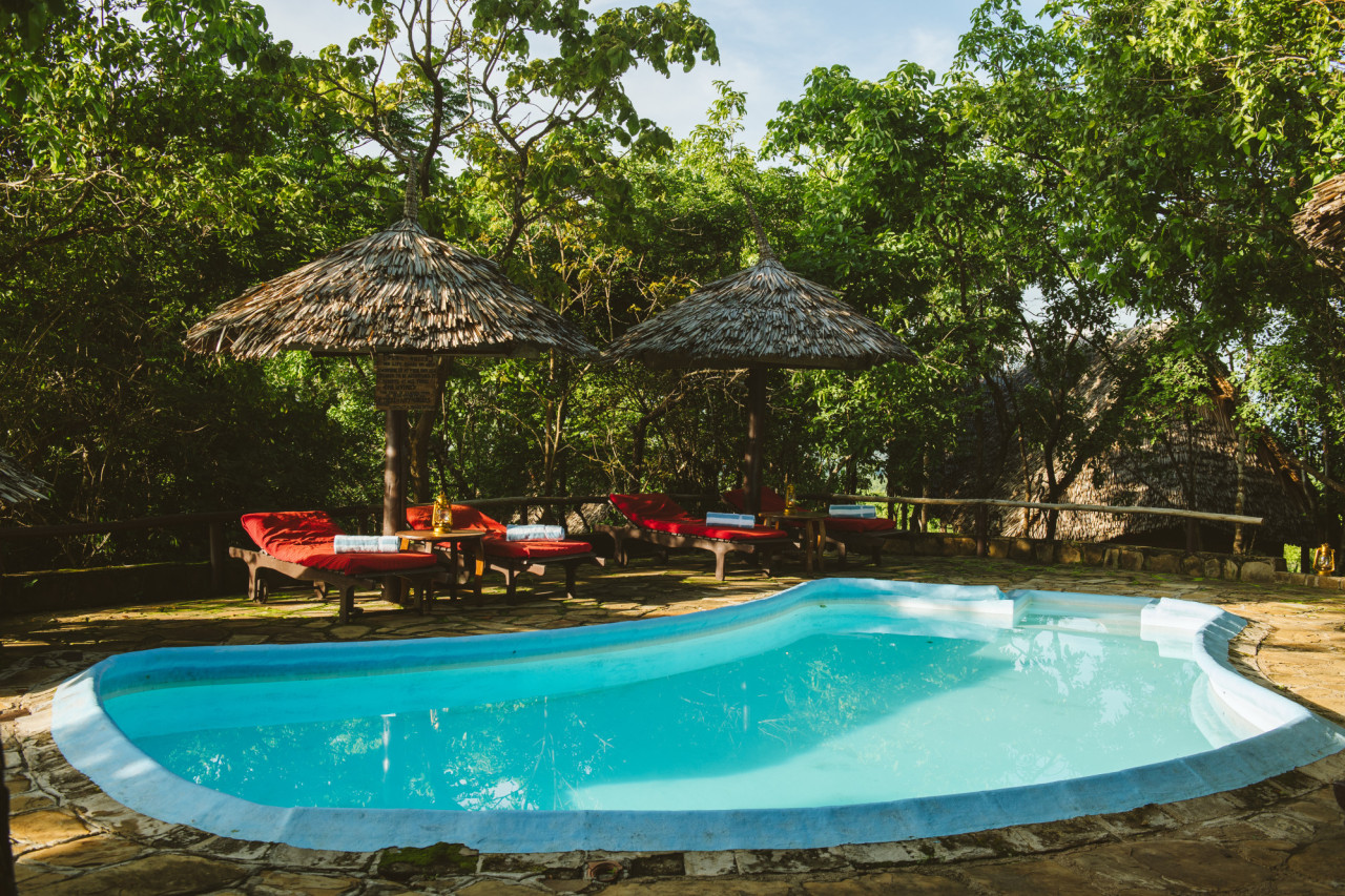 Sprung in den Pool zur Abkühlung an heißen Tagen
