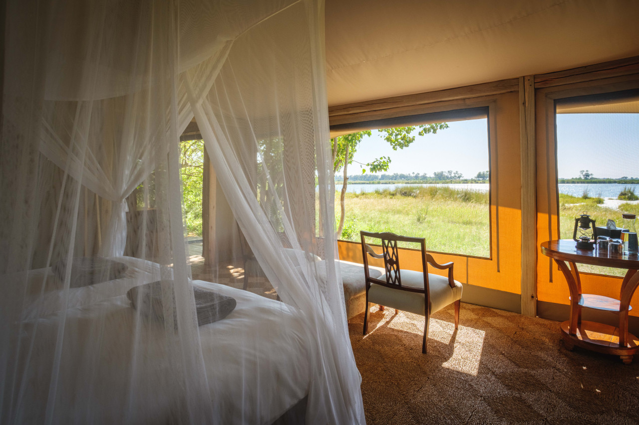 Logenplatz für Beobachtung der Hippos am Fluss
