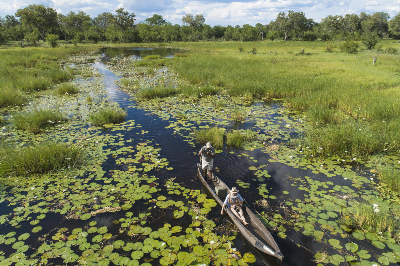 Gleiten Sie im Mokoro mit Ihrem Poler über das Wasser
