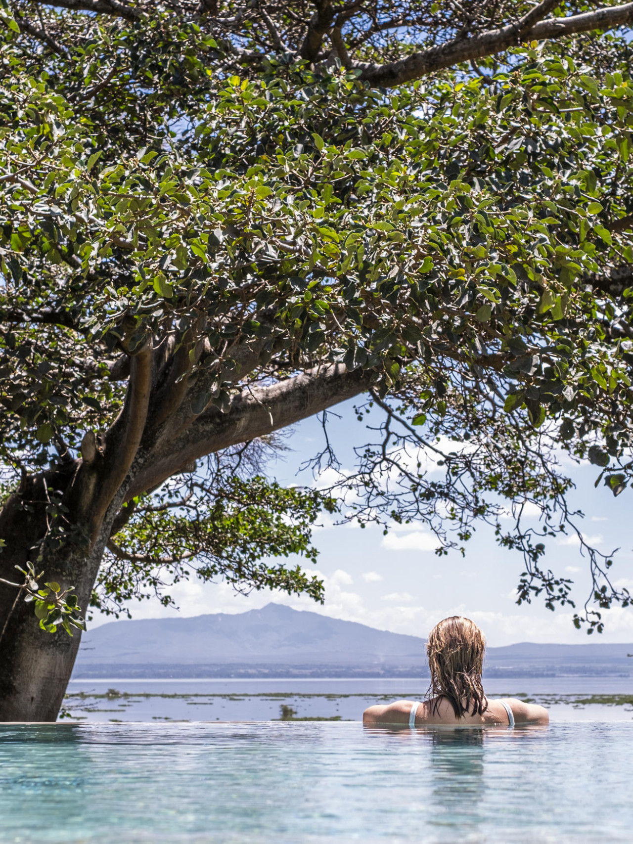 Atemberaubender Blick vom Pool auf den Naivashasee
